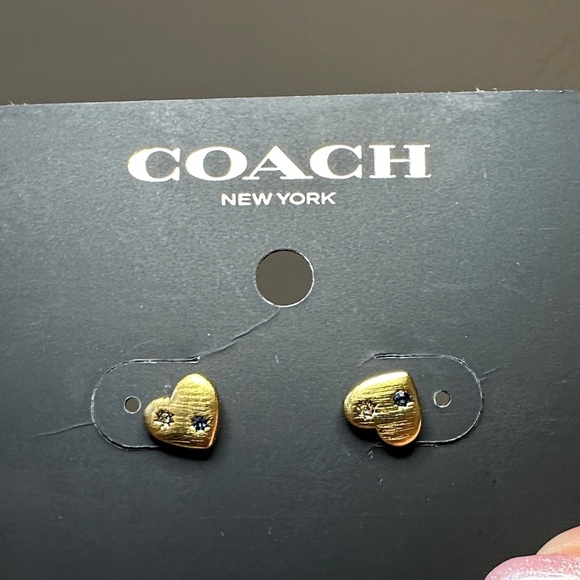 NWT - COACH Heart With Stones Stud Earrings - Picture 7 of 7